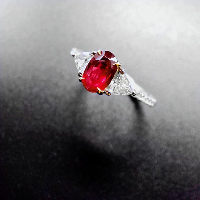 1.02克拉红宝石戒指Angel之翼无处理无烧鸽血红钻石18K金镶嵌免费改圈