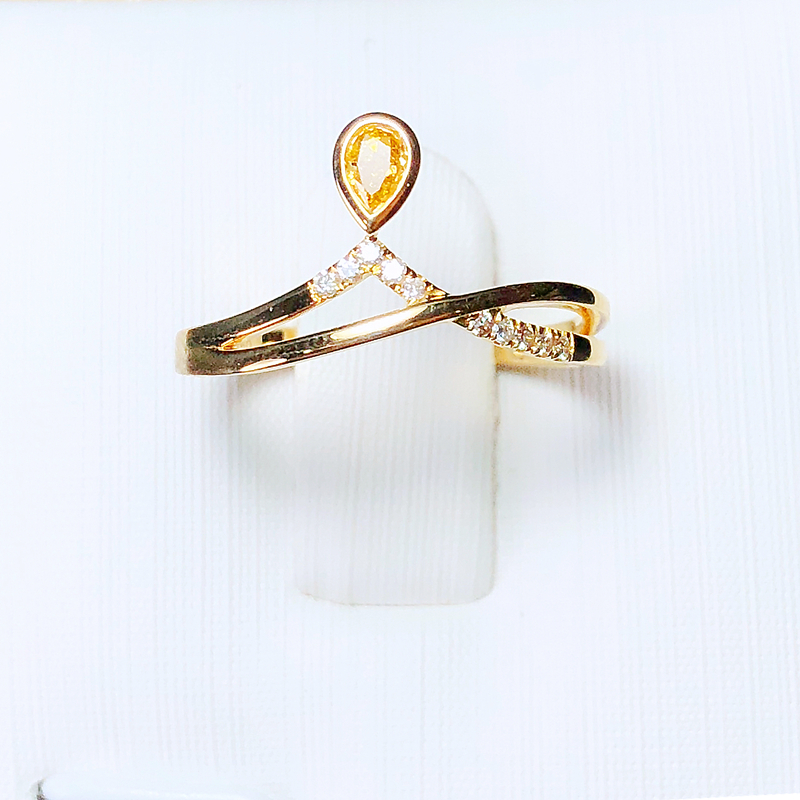 18K金天然黄钻9分水滴形女戒指彩钻戒指送人佳品母亲节礼物可定制