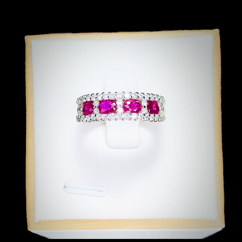 送女友 18K金钻石镶嵌 轻奢红宝石戒指 女款 排戒 可定制 包邮