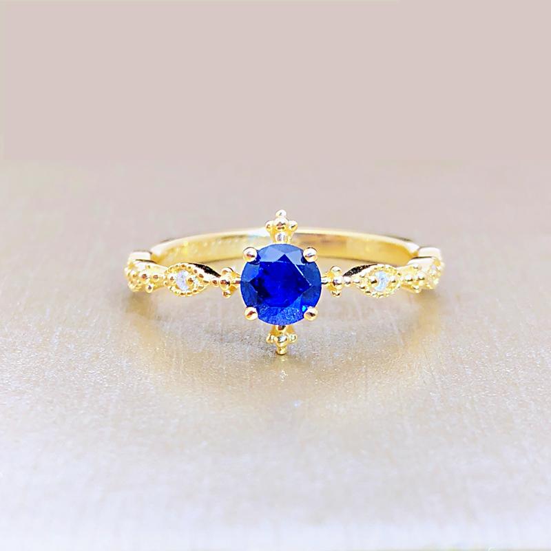 蓝宝石戒指18K金钻石镶嵌小清新款式女款保真可定制有证书包邮