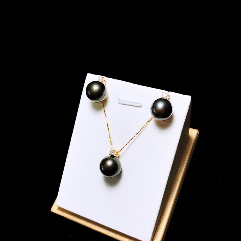 大溪地黑珍珠项链单钻套装18K金镶嵌送女友七夕礼物可定制包邮
