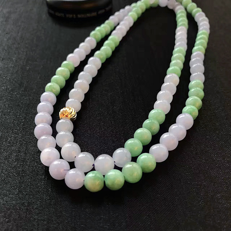 天然双彩圆珠翡翠挂绳项链种好水润细腻男女款项链可定制