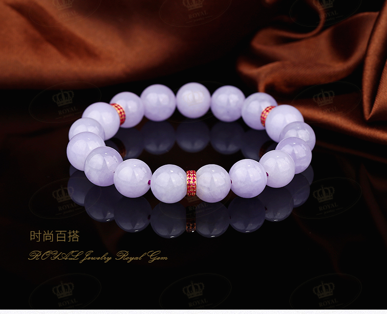 ROYALJEWELRY缅甸天RanA货翡翠紫翡翠手串红宝石隔片18K金国内证书
