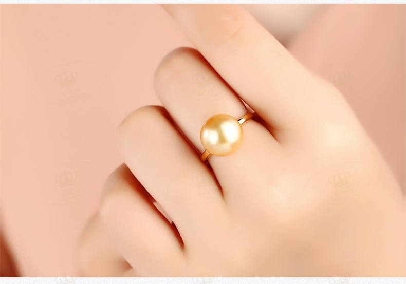 ROYALJEWELRY天Ran海水珍珠南洋金珍珠戒指18K金有耳饰配套设计珠宝