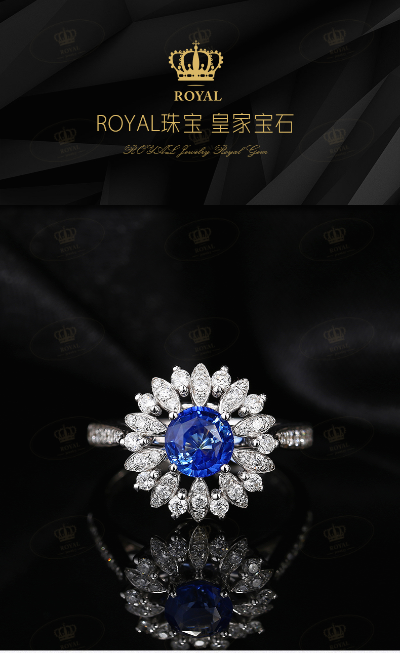 ROYALJEWELRY蓝宝石戒指吊坠两款用天Ran蓝宝石1.1CT钻石0.5CT18K金