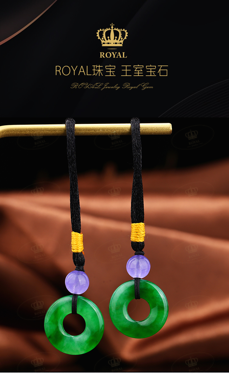 ROYALJEWELRY天RanA货翡翠耳环高冰满绿种色兼备起荧光高品质品相