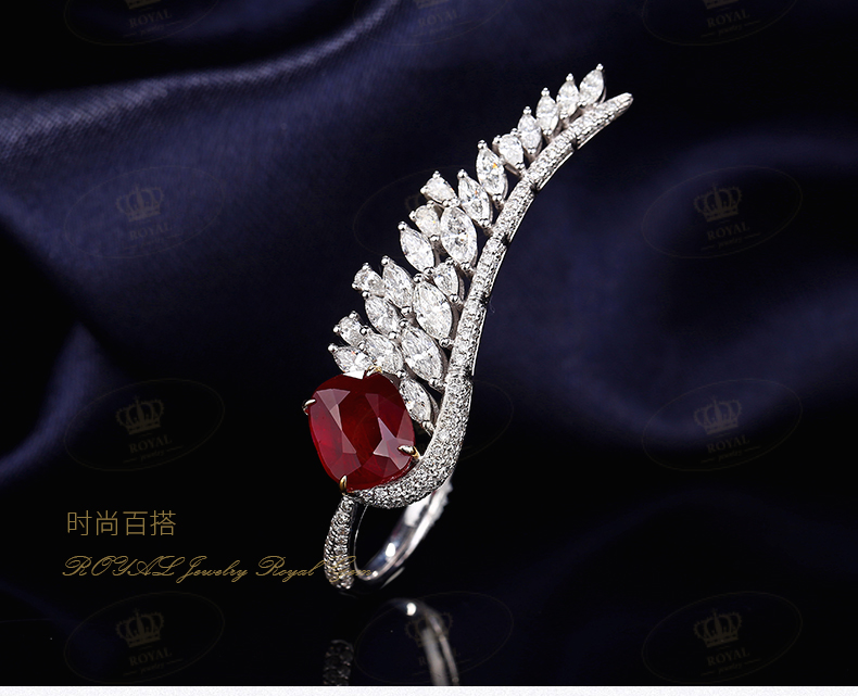 ROYALJEWELRY羽翼Tian使3.01CT红宝石戒指天Ran无烧鸽血红钻石1.5克拉