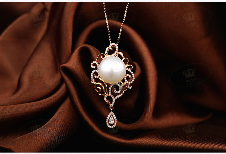 ROYALJEWELRY南洋白珠吊坠女款南洋白珠13-14mm 钻石0.411CT18K金