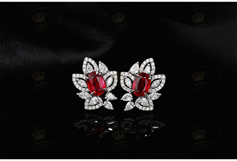 ROYALJEWELRY红宝石耳钉女款1.01/1.02天然无烧红宝石钻石0.988CT