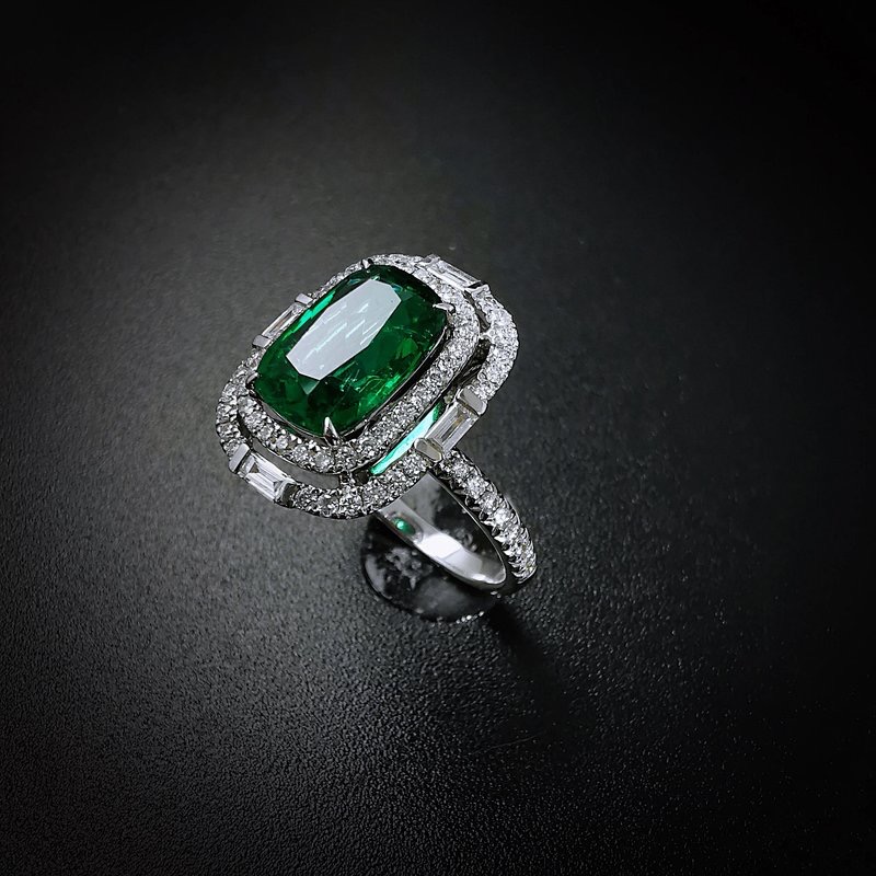 ROYALJEWELRY3.03CT祖母绿戒指赞比亚VVG ji微油高净度0.86CT钻石