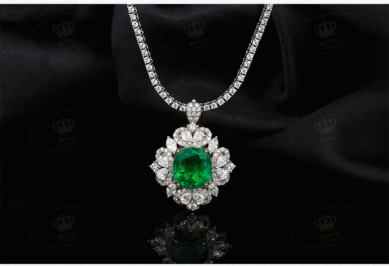 ROYALJEWELRY5.32CT天Ran无油祖母绿项链戒指戒指两用款钻石18K金托