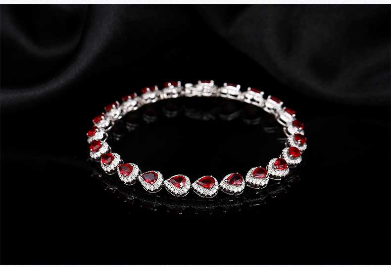 ROYAL JEWELRY天Ran红宝石水滴鸽血红色全净玻璃体手链钻石镶嵌高