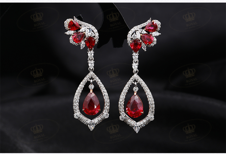 ROYAL JEWELRY2.02/2.03无烧鸽血红钻石1.992克拉耳坠国际AIGS证书红宝石耳坠
