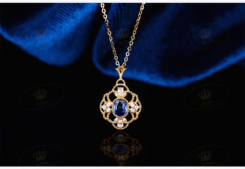 ROYALJEWELRY蓝宝石项链蓝宝石0.405克拉钻石0.123克拉G18K小轻奢