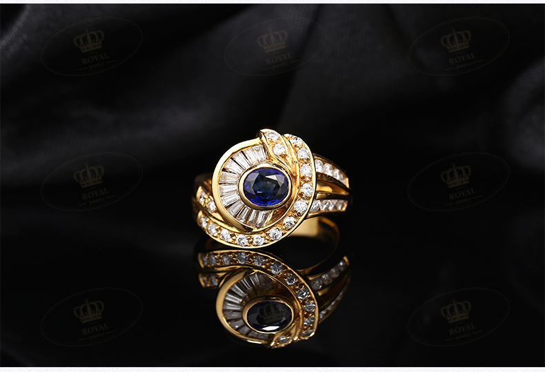 ROYALJEWELRY蓝宝石戒指蓝宝石0.67克拉钻石0.7克拉18K金大气设计