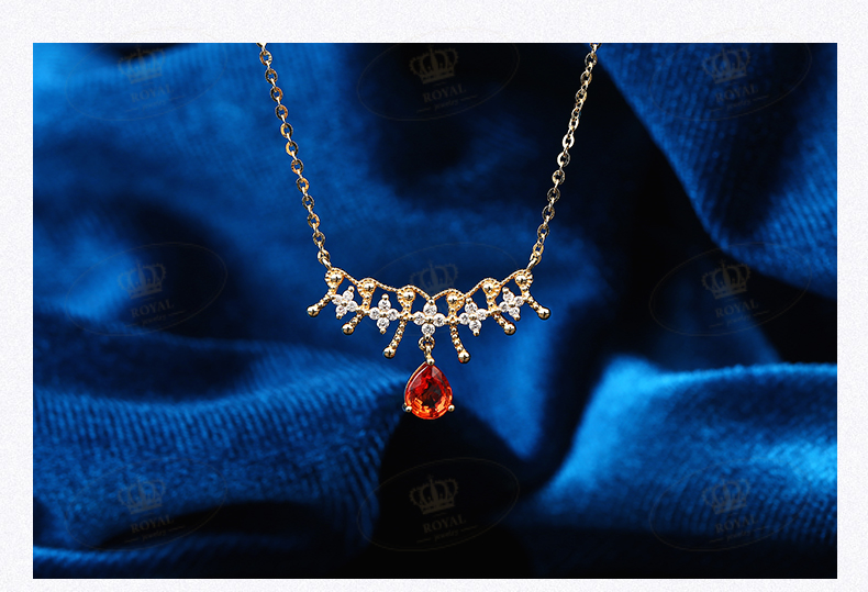 ROYALJEWELRY橘色蓝宝石锁骨链小轻奢橘蓝宝0.36CT钻0.095CT18K金