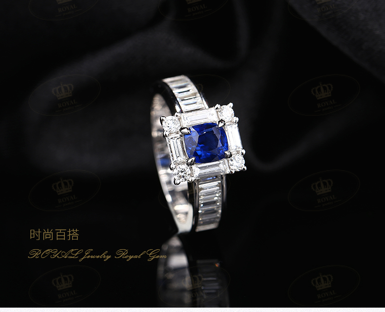 ROYALJEWELRY蓝宝石戒指1.06CT皇家蓝色钻石1.112CT18K金国际证书