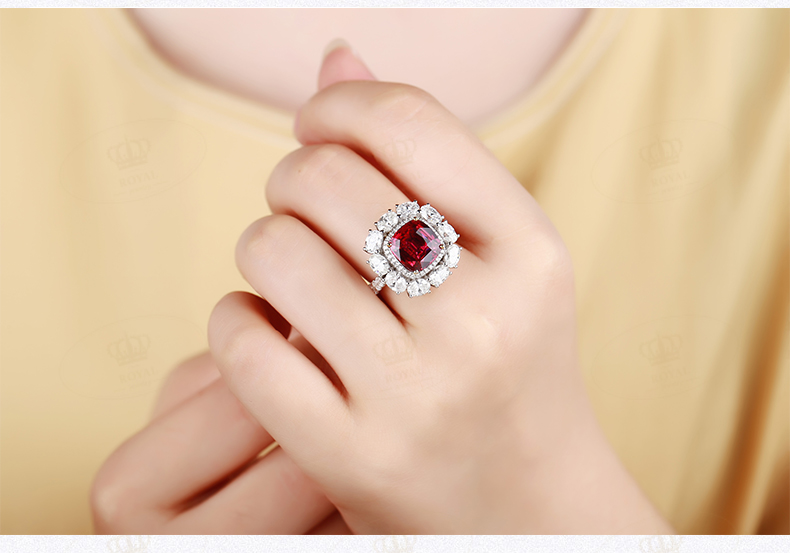 ROYALJEWELRY红宝石戒指4.01CT天Ran无烧红宝石GRS主证鸽血红干净玻璃体