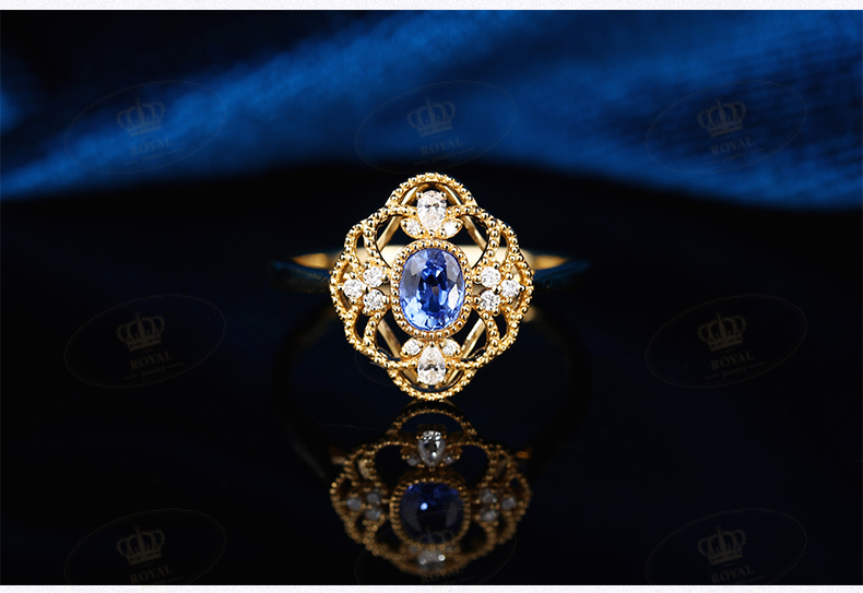 ROYALJEWELRY蓝宝石戒指蓝宝石0.46克拉钻石0.118克拉18K金小轻奢