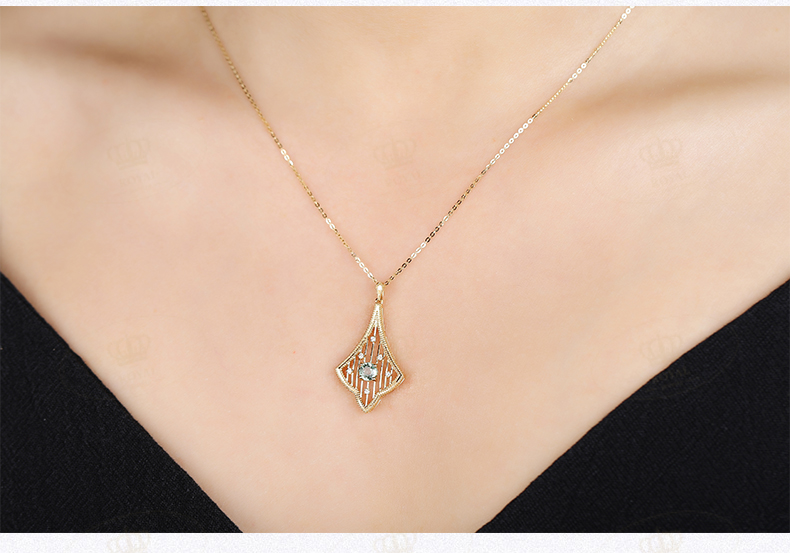 ROYALJEWELRY绿色蓝宝石项链0.528克拉绿蓝宝 钻石0.045克拉18K金