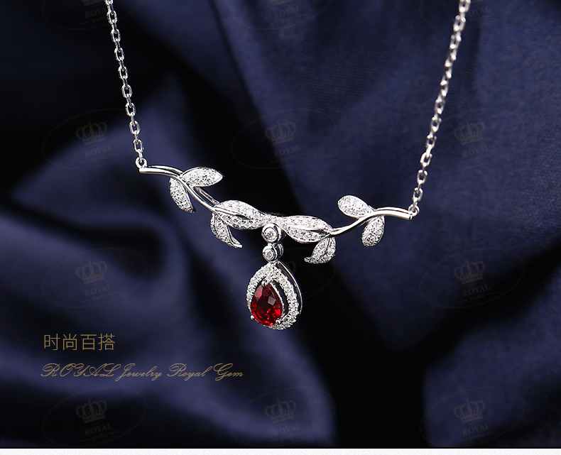 ROYALJEWELRY红宝石项链锁骨链0.65CT天然无烧红宝石鸽血红干净玻璃体