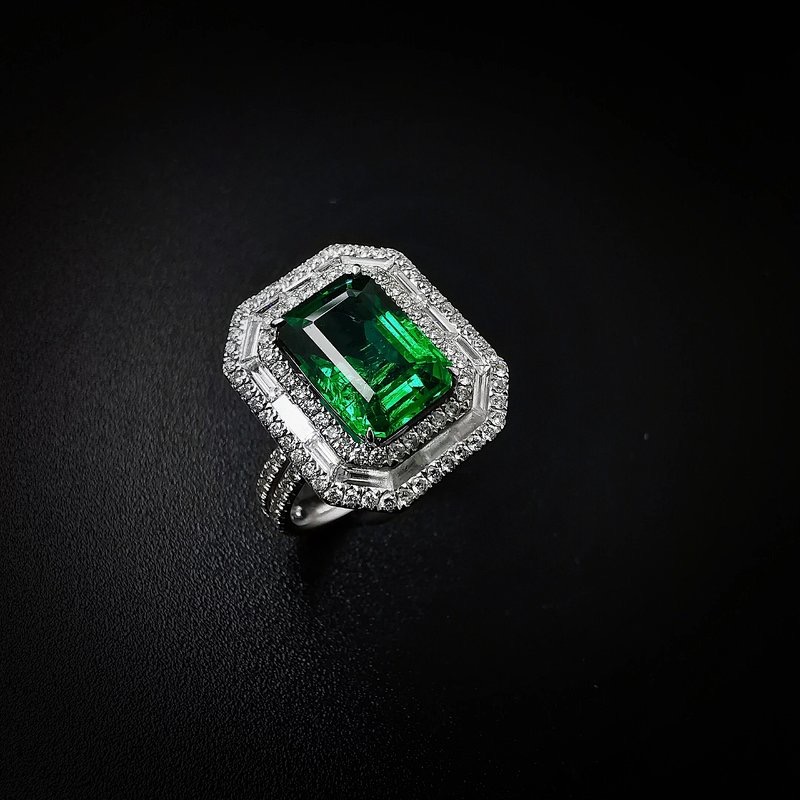 ROYALJEWELRY3.31ct祖母绿戒指赞比亚VVG极微油高净度钻石1.5ct18