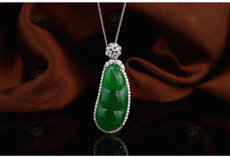 ROYALJEWELRY天RanA货翡翠吊坠老坑冰种满绿三颗寓福禄寿齐到连中三元
