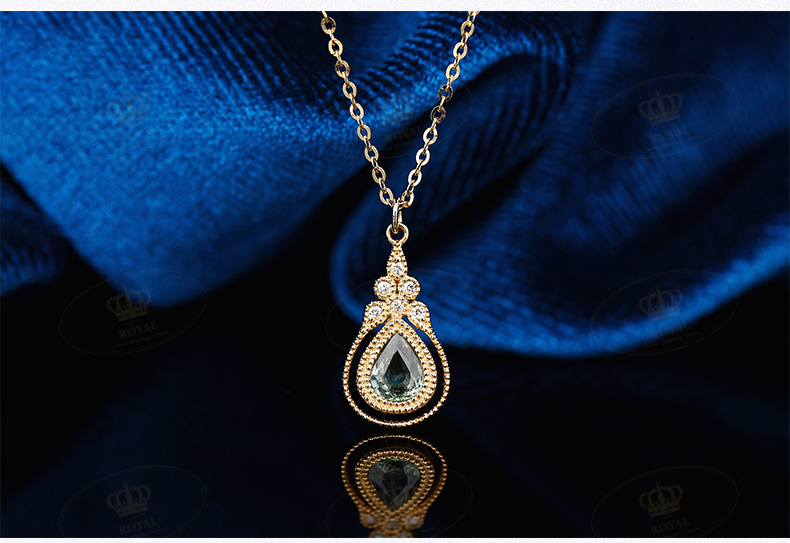 ROYAL JEWELRY绿色蓝宝石项链绿蓝宝0.325克拉钻石0.028克拉18K金