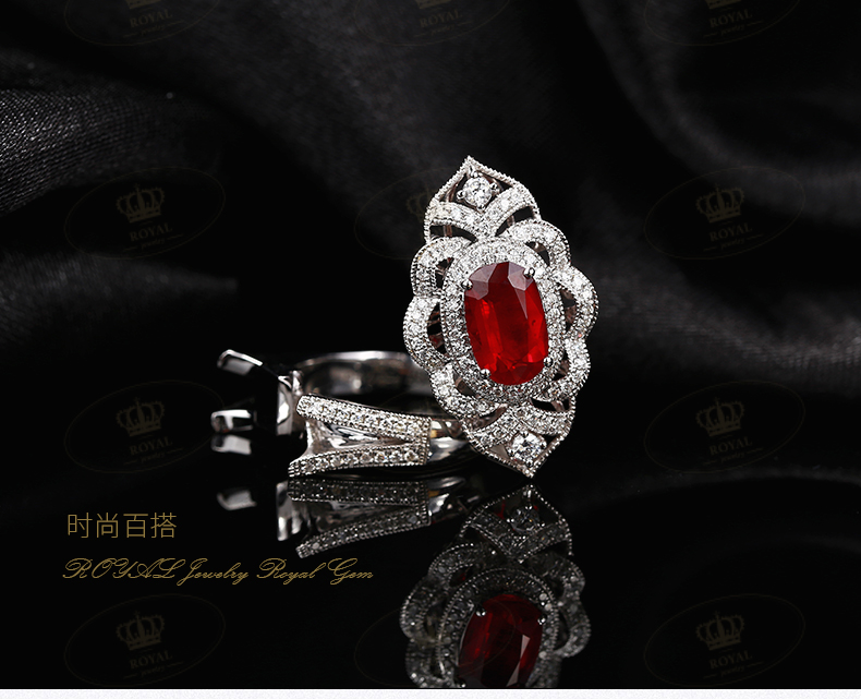 ROYAL JEWELRY红宝石戒指女款戒指2.01CT天然无烧红宝石鸽血红色干净玻璃体18K金