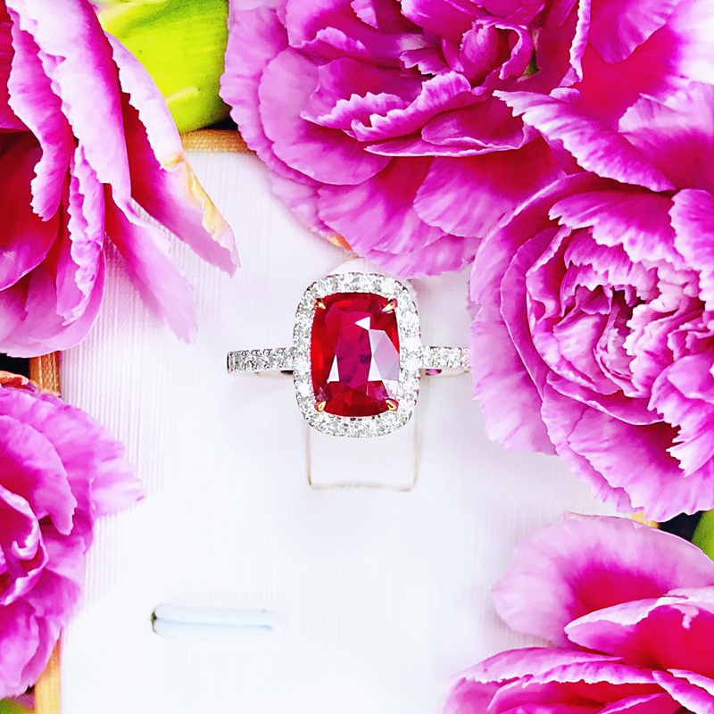 高级珠宝天然无烧鸽血红宝石1.31克拉戒指女18k金彩色宝石定制