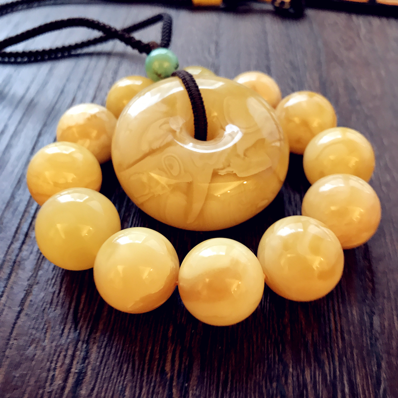 俄料 鸡油黄 滚白花蜡 单圈男女款 琥珀手镯手链手串 包邮 可定制
