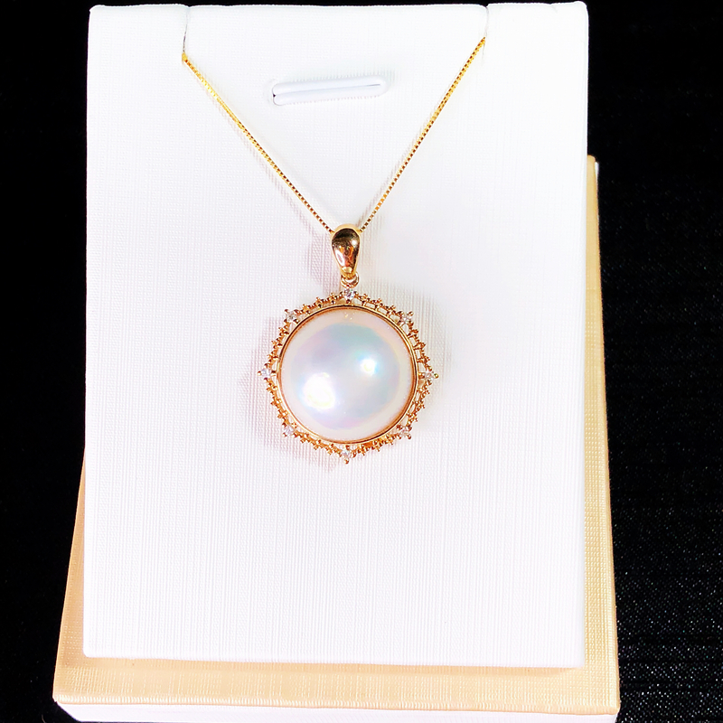 马贝珍珠项链戒指女式两用款18K金镶嵌粉粉伴色可送女友定制包邮