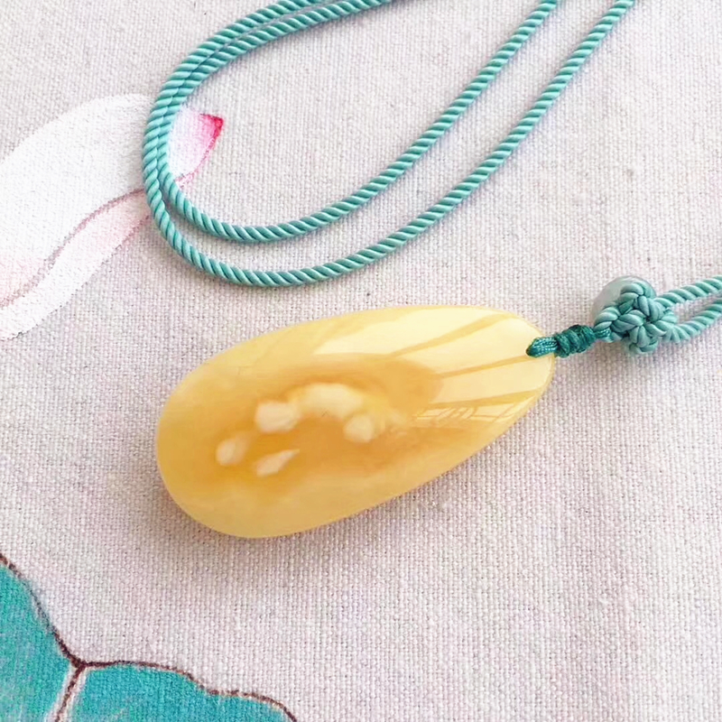 琥珀蜜蜡原石原矿 浓郁白花奶油蜡吊坠 水滴挂件 男女款 定制包邮