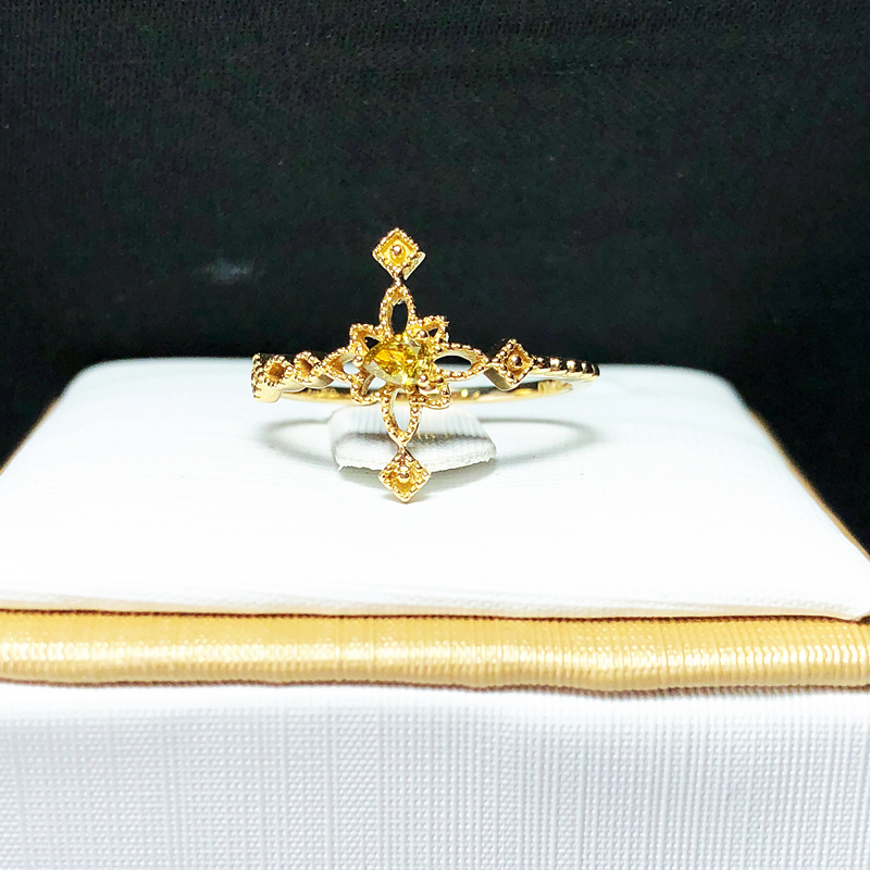 黄钻戒指水滴形18K黄金水滴形小戒指彩色钻石戒指女戒可定制