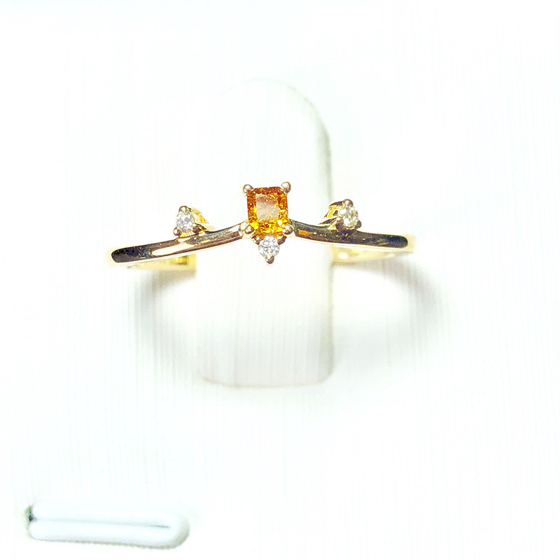 18k金镶嵌11分方形橘色橙色天然钻石戒指女款戒指可定制