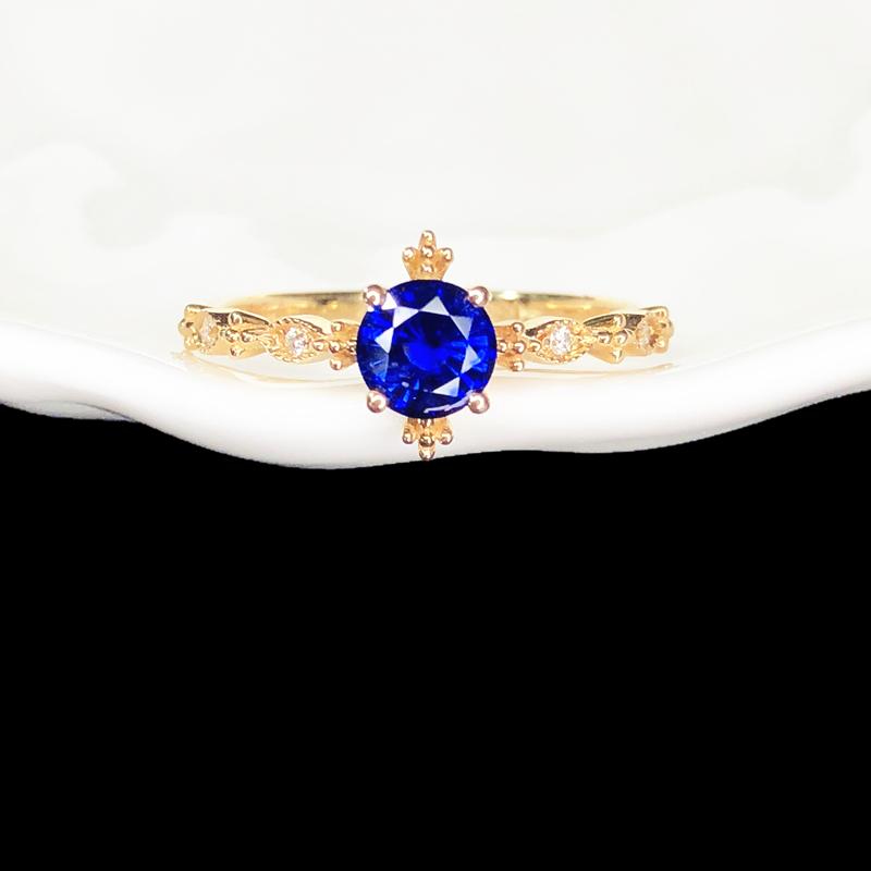 十字钉蓝宝石钻石戒指女款 18K金镶嵌 彩色宝石可定制 包邮